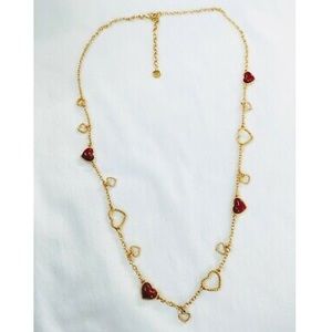 Talbots Long Gold & Red Heart Charm Necklace